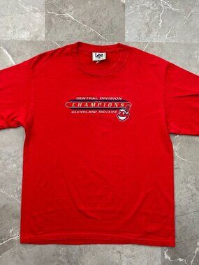 90s Vintage Cleveland Indians Graphic Tee Mens Large Embroidered Division Champs